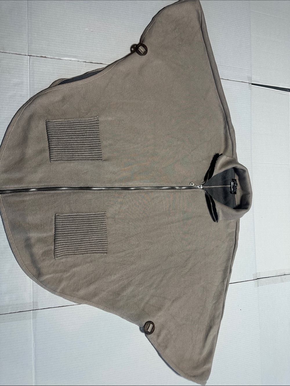 Angel Apparel Zip-Front Poncho Cape in Taupe & grey inside pockets oversized szM